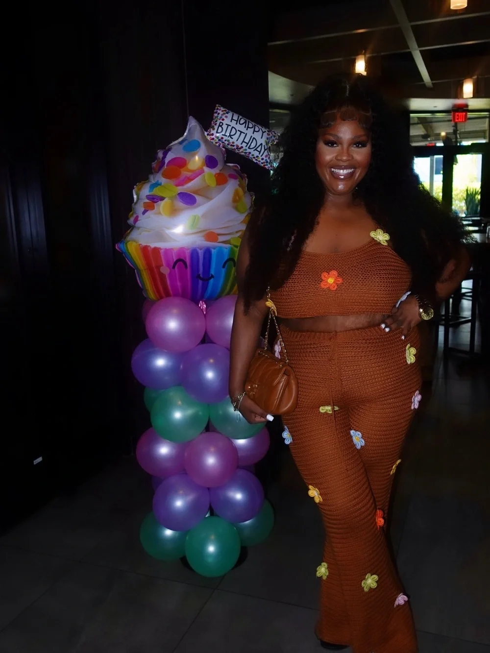 Brown Crochet Two-Piece Party Set by
